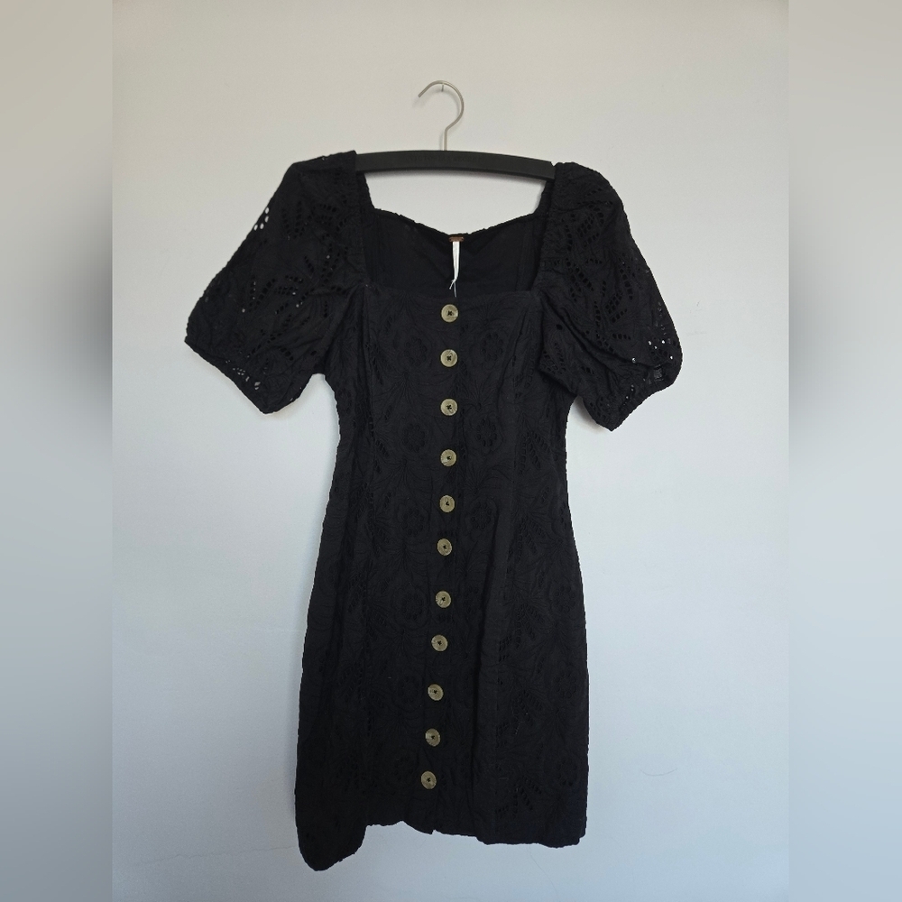 Black Eyelet Button-Down Dress